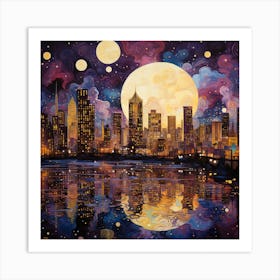 Full Moon Over Chicago Art Print