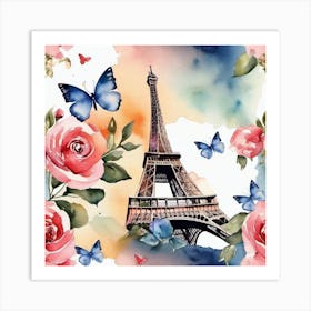 Paris Roses And Butterflies 3 Art Print