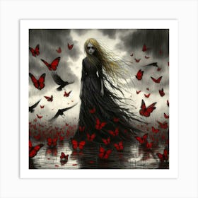 Girl With Red Wings Art Print