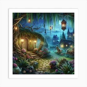 Fairytale Village At Night Art Print