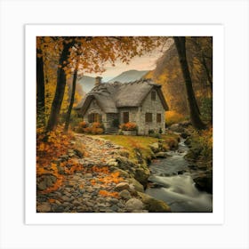 Thatched Cottage In Autumn Art Print