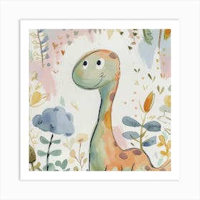 Plateosaurus Dinosaur Muted Pastels Pattern 1 Art Print