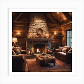 Log Cabin Living Room Art Print