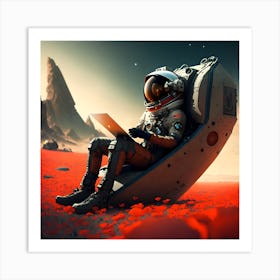 Spaceman Astronaut Chilling In Poppy Field V3 Art Print