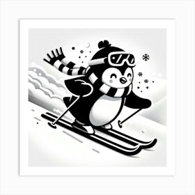 Penguin Skiing 3 Art Print