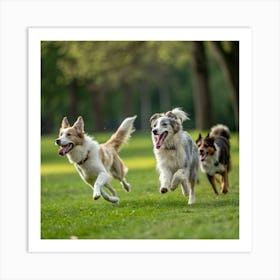 Dogs Running In The Park Poster