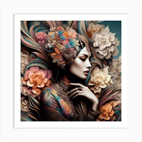 Muslim Woman With Flowers Art Print