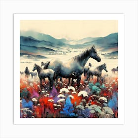 Horses In The Meadow 1 Art Print