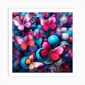 Butterflies On A Blue Background 1 Art Print