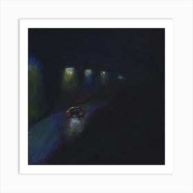 Late Night Drive - car road dark impressionism light street square black bedroom Art Print