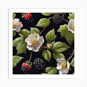 Bramble Blossom and Blackberries Art Print