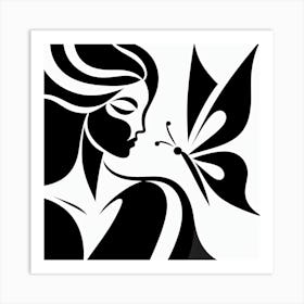 Monochrome Abstract Butterfly Woman 2 Art Print