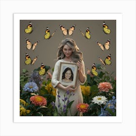 Portrait Of A Woman With Butterflies Art Print