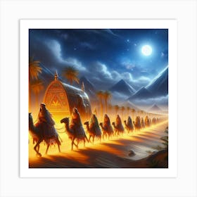 Pharaohs Caravan In Desert Art Print