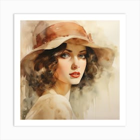 Watercolor Of A Woman In A Hat Art Print