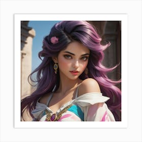 Girl With Purple Hair Art Print