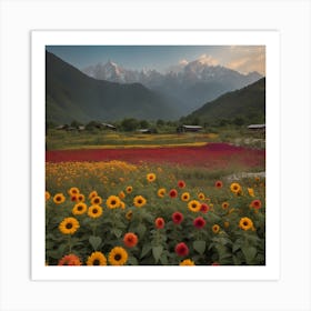 Sunflowers In The Mountains 1 Art Print