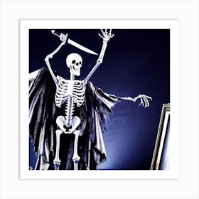 Skeleton Holding A Mirror Art Print