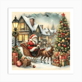 Santa Claus In Sleigh Art Print