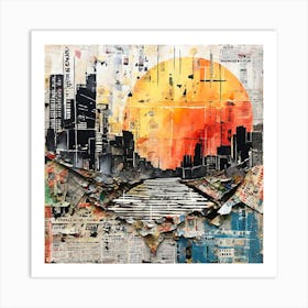 Cityscape, Hand Painted ART Elements Digital Prints And Textured Paper Art Print