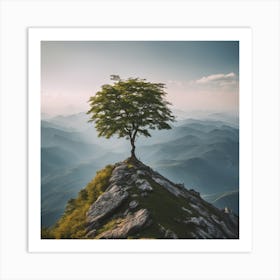 Lone Tree On Top Of Mountain 25 Art Print