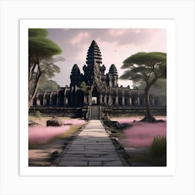 Angkor Wat Pink and Black Landscape Art Print