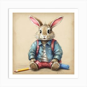 Bunny With Backpack Art Print