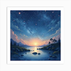 Serene Watercolor View Of A Celestial Star Field 1 Art Print