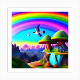 Rainbow Landscape With Mushrooms Art Print