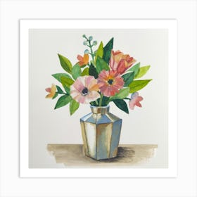 Bouquet of flowers inside a vase. Abstract artistic drawing 4 Art Print