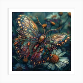 Butterfly On Daisies 9 Art Print