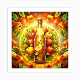 Bottle Of Apple Cider With Apples And Citrus Art Print