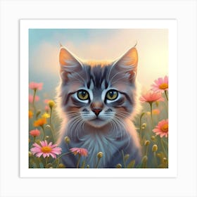 Cat In Flowers 6 Art Print