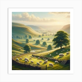 Sheep In The Valley Art Print