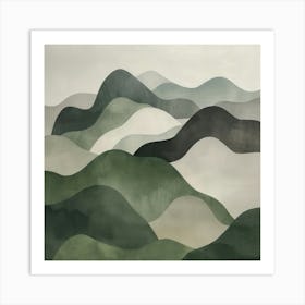 Japanese Watercolour Of Mount Aino 2 Art Print