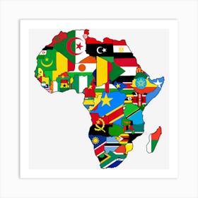 Love Africa With Flags Of African Countries In Africa Map Art Print