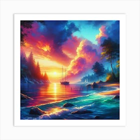 Sunset At The Beach 3 Art Print