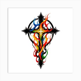 Cross With Flames Art Print