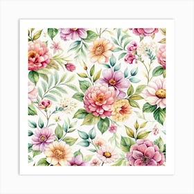 Flora Floral Flowers Flower Background Seamless Pattern Art Print