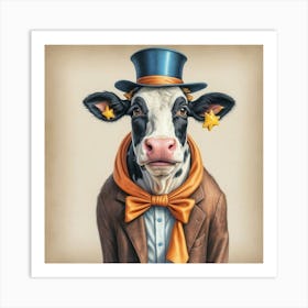 Cow In Top Hat 8 Art Print