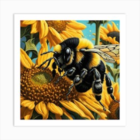 Bee On Sunflowers 1 Art Print