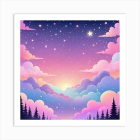 Sky With Twinkling Stars In Pastel Colors Square Composition 211 Art Print