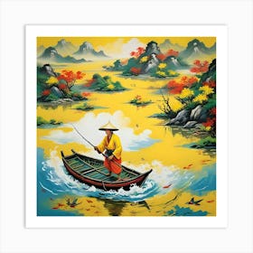 FISHERMAN ON YELLOW RIVER Art Print