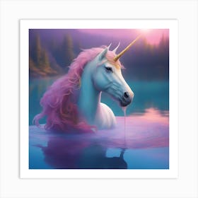 Unicorn in The Water Art Print