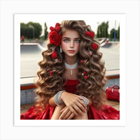 Beautiful Girl With Long Curly Hair Art Print