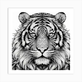 Line Art tiger 4 Art Print