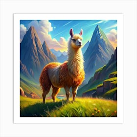 Llama In A Mountain Landscape Art Print