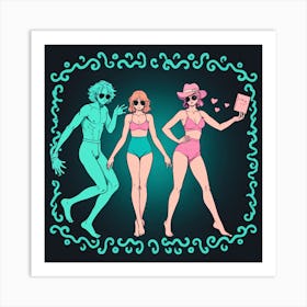 Three Women In Bikinis 2 Art Print