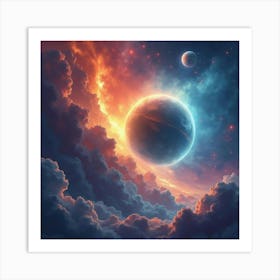 Titan With A Colorful Watercolor Celestial Realm 1 Art Print