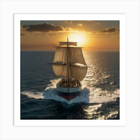 Sailing Ship At Sunset Art Print